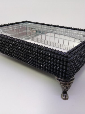Bandeja espelhada em strass preto - p