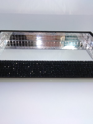 Bandeja espelhada e com strass preto - m - 20 x 30 cm
