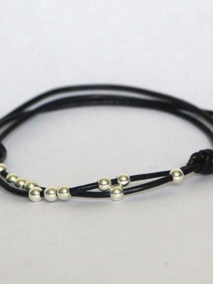 Pulseira regulável órbita em couro prata 925