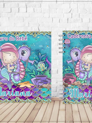 Kit livro do bebê + caderneta de saúde - sereia