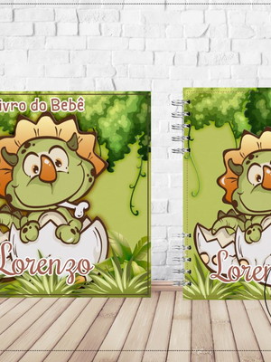 Kit livro do bebê + caderneta de saúde - dinossauro