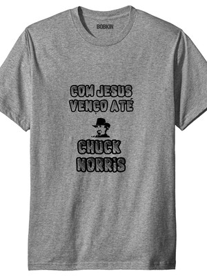 Camiseta básica com jesus venço até chuck norris