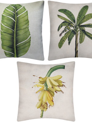 Kit 3 capas almofadas linho estampadas estilo plantas