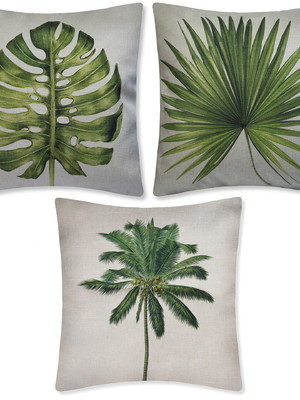 Kit 3 capas almofadas linho estampadas estilo plantas