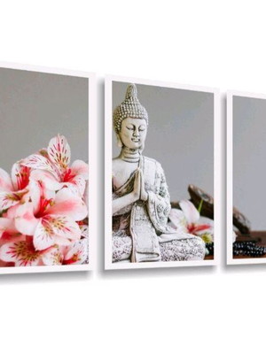 Kit de quadros decorativos buda oriental moldura branca