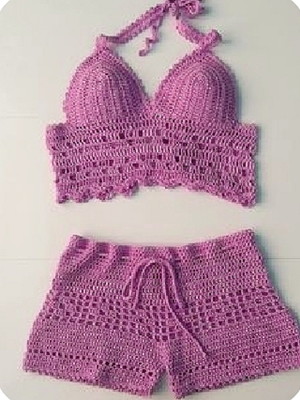 Short e cropped em crochê