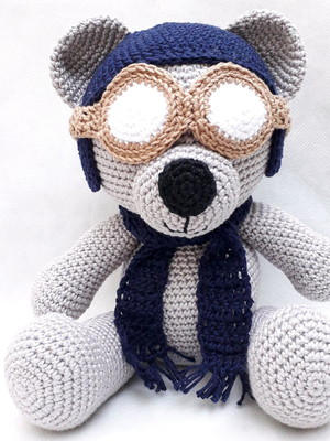 Urso aviador amigurumi