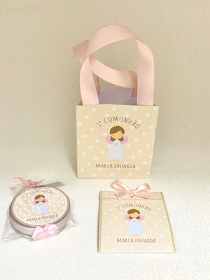 Kit sacolinha personalizada + sachê sementinha + vela