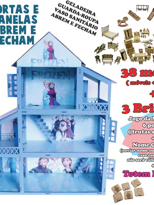 Casinha frozen adesivada azul mdf pintada