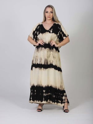 Kaftan longo tie dye preto e bege