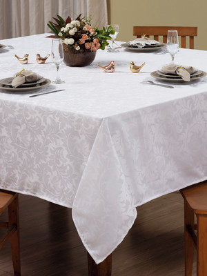 Toalha mesa sala jantar retangular jacquard branco 6 lugares