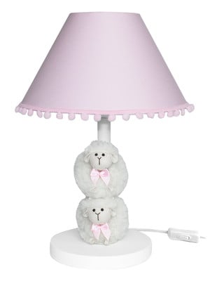 Abajur lúminaria mesa madeira ovelha rosa quarto bebê menina