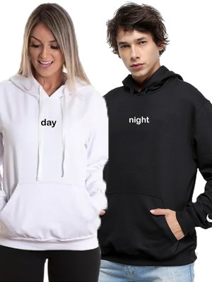 Kit 2 moletons casal night and day com touca e bolso