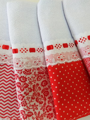 5 pano prato vermelho e branco com bordado inglês