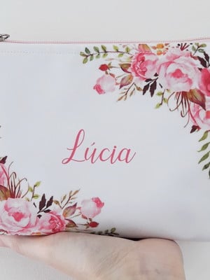 Necessaire floral rosa com forro