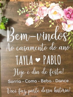 Placa casamento bem-vindos rosa personalizada festas eventos