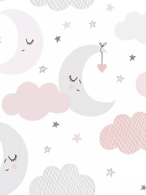 Papel de parede vinilico infantil nuvens com lua