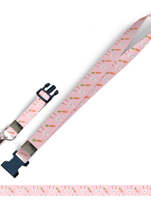 Cordão para crachá coelhinhos c0579p c/ fecho bolsa e jacaré
