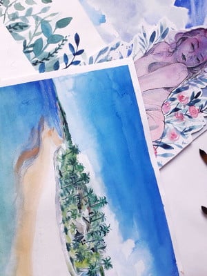 Pintura em aquarela casamento a4