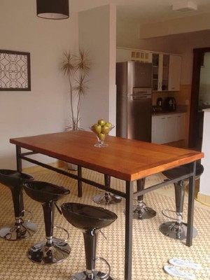 Mesa artesanal ferro com madeira tampo 160cm