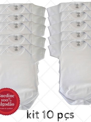 Body bebê suedine 100% algodão liso branco kit c/ 10