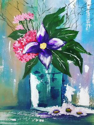 Pintura abstrata em acrílico flores