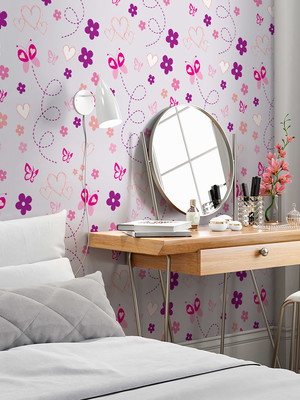 Papel de parede quarto infantil menina rosa roxo lilás pink