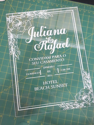 Convite casamento acrílico cristal luxo 10 x 15