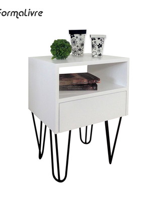 Mesa cabeceira gaveteiro pés estilo industrial branco laca