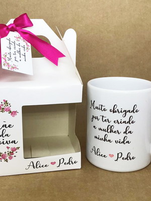 Caneca de porcelana com caixa personalizada casamento