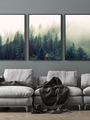 Quadro decorativo floresta e neblina - com vidro