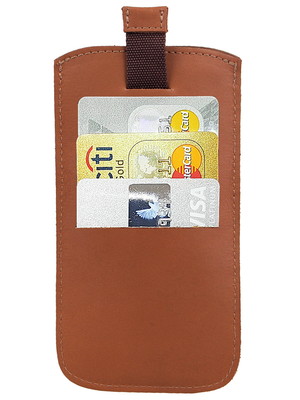 Capa sob medida celular couro havana puxador e porta cartão