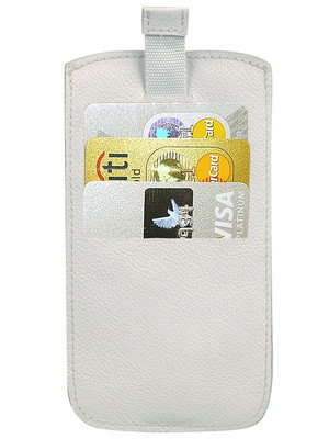 Capa sob medida celular couro branco puxador e porta cartão