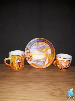 Xícaras de porcelana 60ml com pires e pintura em imersão
