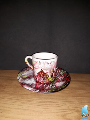 Xícaras de porcelana 60ml com pires e pintura em imersão