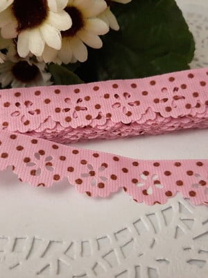 Fita decorativa cor rosa com bolinha marrom 8 metros