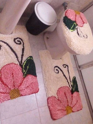 Jogo de banheiro de flor rosa frufru antiderrapante