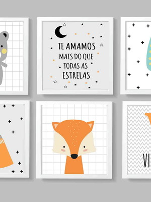 Quadros decoração raposa menino