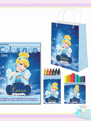 Kit colorir com massinha e sacolinha cinderela