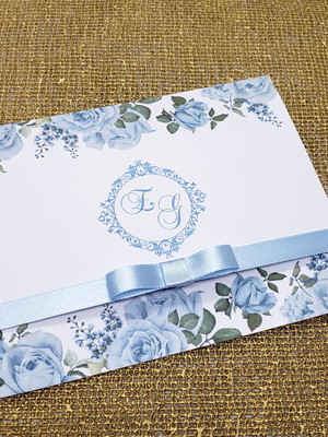 Promoção! convite de casamento barato com laço azul serenity