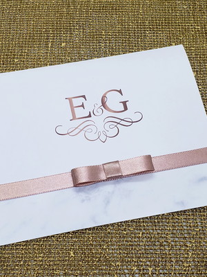 Promoção! convite de casamento mármore com laço rose gold