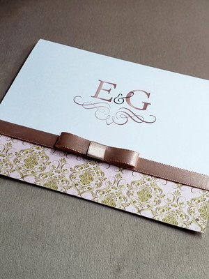 Promoção! convite de casamento clássico com laço rose gold