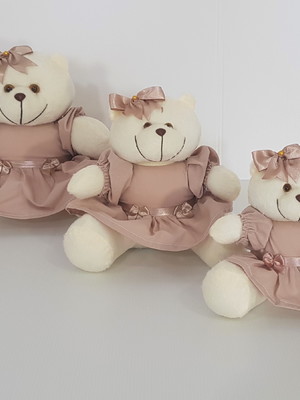 Kit trio ursa laço para nicho rosê nude pelúcia decoração