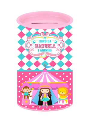 Cofrinho circo rosa personalizado
