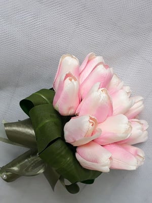 Mini buque de tulipas tons rosa (flores artificiais)
