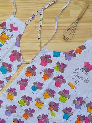 Kit avental família 1 adulto e 1 infantil 2 chapéu de chef