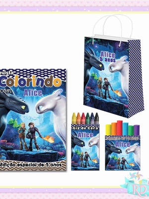 Kit colorir com massinha e sacolinha como treinar seu dragão