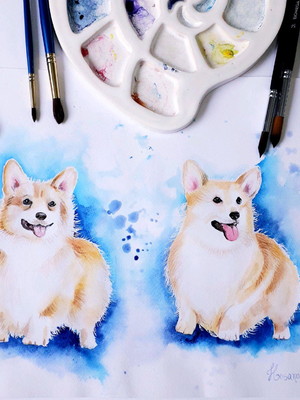 Pintura em aquarela de seu pet