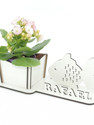 Porta flores centro de mesa personalizado branco peixe