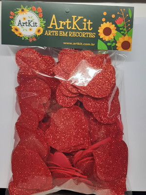 Recorte coração eva com glitter - pct 120 und.